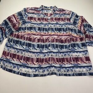 Alfred Dunner Top Women's 24W Blue Geometric Print Button Front 3/4 Sleeve